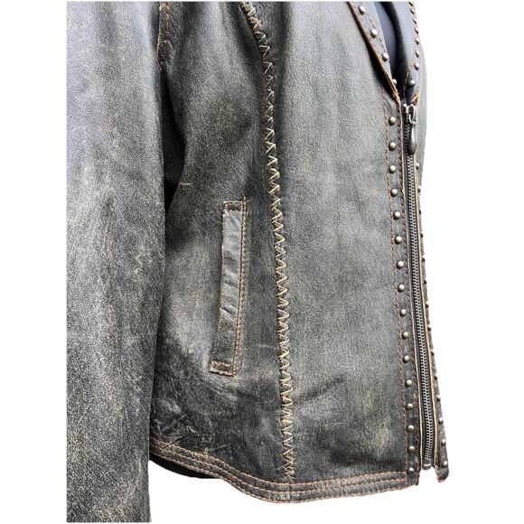CRIPPLE CREEK Studded Leather Jacket Sz L Western Cowgirl Biker - Picture 7 of 11